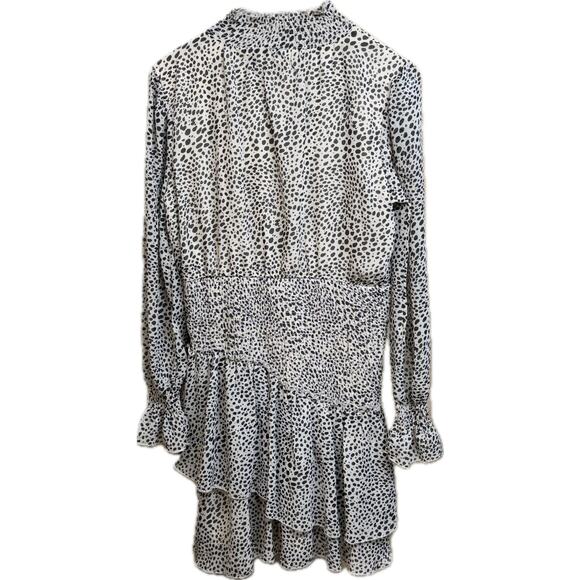 Almost Famous Tiered Sheer Ruffle Leopard Print Long Sleeve Dress Women 8 - Picture 1 of 11